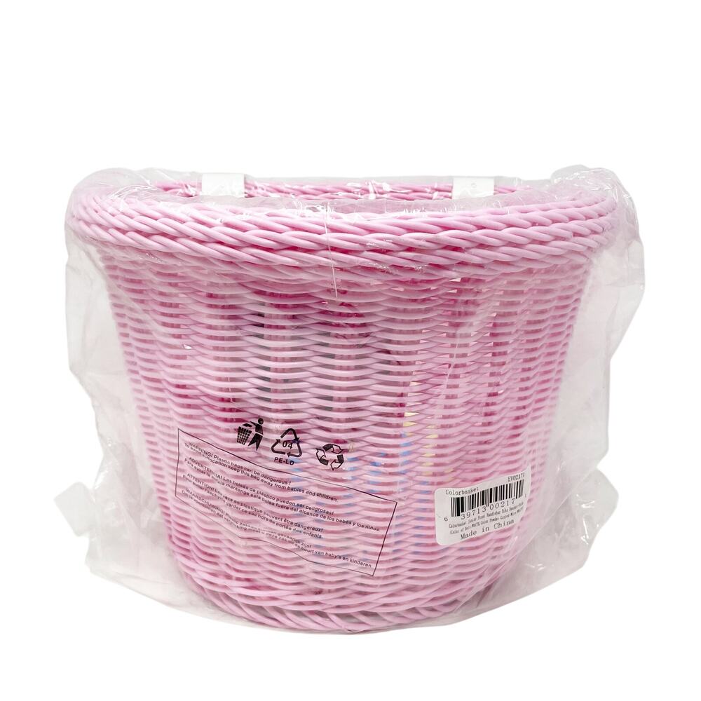 Retro‎ Pink Bicycle Basket Wicker Front Handlebar NEW Sealed White Straps 8 Inch